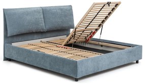 Kék kárpitozott ágyneműtartós franciaágy ágyráccsal 160x200 cm Myra Pillow – Bonami Selection