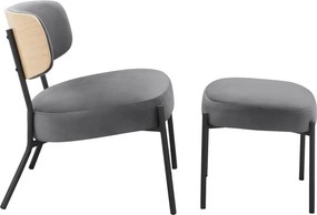 Szürke bársony fotel lábtartóval Jerry – Støraa