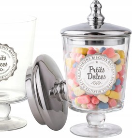 Üveg tároló doboz fedéllel bombonierka patera a lábon Candy bar befőttesüveg