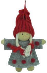 Szürke ruhás kislány textilfigura, akasztóval 8cm