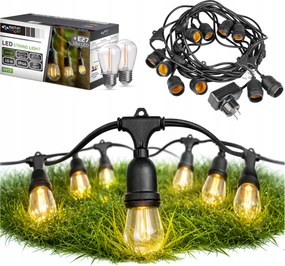 Kerti fényfüzér 15M 15X Led izzó E27 vezetékes vízálló