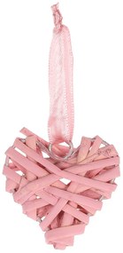 Szívecskés Ajtódísz Fonott Rattan Szív Rózsaszín Színben