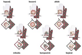 Karácsonyi pamut edényfogó kesztyű és edényalátét szett 6 féle / mikulás