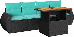 vidaXL 5 részes fekete polyrattan kerti kanapészett párnákkal