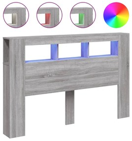 szürke sonoma szerelt fa LED-es fejtámla 160x18,5x103,5 cm