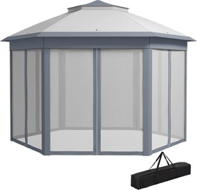 Outsunny 4 x 4 m-es Kerti Pavilon Pop-Up Sátor Hordtásra alkalmas Táskával, 6 Oldalpanellel, Kettős Tető, Hatszögletű | Aosom