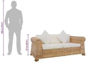 2 személyes természetes rattan kanapé párnákkal