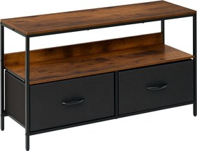 HOMCOM TV Állvány 47"-ig terjedő TV-khez, Ipari Stílusú TV Asztal Polccal és 2 Hajtható Textil Fiókkal, Nappali és Hálószoba 98x29x56 cm, Rusztikus Ba