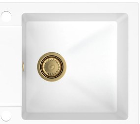 Mosogató Quality Ferrum, konyhai gránit mosogató 770x450x190 mm + arany szifon, fehér, SKQ-FER.W.1KDO.XG