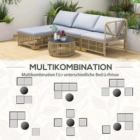Outsunny Kerti bútor szett, 5 részes, ülőpárnákkal együtt, szintetikus rattan, rozsdamentes acél váz, világosszürke
