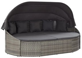 szürke polyrattan kültéri napozóágy napellenzővel
