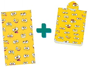 Strandkészlet SMILE – Fürdőlepedő 100×180 cm és poncsó 80×145 cm, sárga