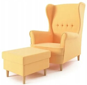 Kényelmes sárga fotel székkel
