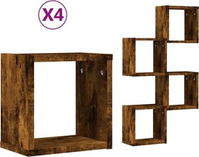 vidaXL Falpolcok polcokkal 4 pcs Füstölt tölgy 26 x 15 x 26 cm Faanyag