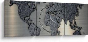 Kép - Világtérkép kő textúra (órával) (90x30 cm)