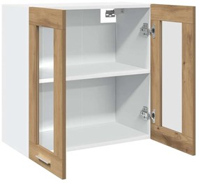 konyhai fali szekrény üvegajtóval kézműves tölgy 60x31x60 cm