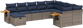 vidaXL 10 részes szürke polyrattan kerti ülőgarnitúra párnával