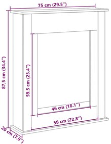 kézműves tölgy színű szerelt fa kandallóburkolat 75x20x87,5 cm