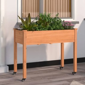 barna tömör fenyőfa kerekes ültetőláda béléssel 118x59x80 cm