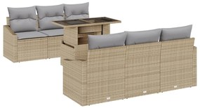 7 részes Kert Kanapé Szett Párnákkal Bézs Poli Rattan