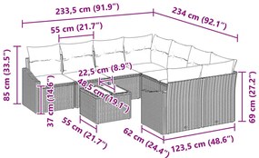 Kerti Kanapé Szett 9 Darab Fekete Rattan Négyfős Kültéri Kanapé