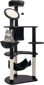 PawHut Nagyméretű Macska Karomfűrész 65x50x153 cm - Macska Torony Játék Központ Több Platformmal, Posta, Függőágy, Játék Labdák és Sötétszürke Barlang