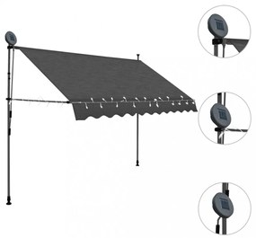 antracitszürke kézzel kihúzható LED-es napellenző 300 cm