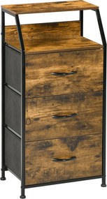 HOMCOM Szövet Fiókos Tárolószekrény 3 Fiókkal, Acélvázas Polcos Szekrény Hálószobába, Nappaliba - Rusztikus Barna | Aosom