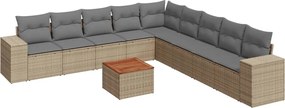 vidaXL 10 részes bézs polyrattan kerti ülőgarnitúra párnával