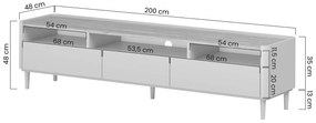 Elivo TV állvány 200 cm fém lábakon - kasmír / olajozott tölgy