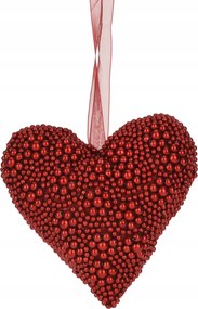Függő gyöngyös Szívek, 15cm, piros