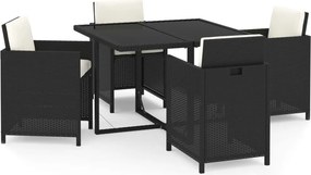 vidaXL 5 részes fekete polyrattan kerti étkezőgarnitúra párnákkal