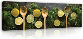 Vászonkép Konyha Citrom Gyógynövények Kanál Modern Vászon Falikép 145x45