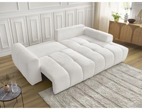 Fehér buklé kinyitható-tárolóhelyes sarokkanapé (jobb oldali-heverő résszel) Roxelane – Bobochic Paris