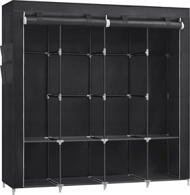 Ruhatároló szekrény, hordozható szekrény, ruhatartó állvány 45x170x167cm fekete