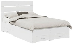 vidaXL Ágykeret fiókkal fejtámlával Fehér 135 x 190 cm Faanyag