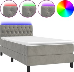 vidaXL világosszürke bársony rugós és LED-es ágy matraccal 90x190 cm