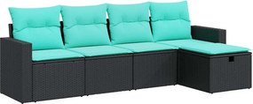 vidaXL 5 részes fekete polyrattan kerti kanapészett párnákkal