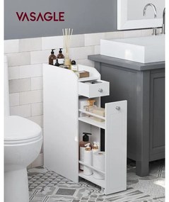 VASAGLE kis fürdőszobai szekrény, álló tárolószekrény kis helyiségekbe, fehér színben