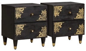 vidaXL Éjjeliszekrény 2 pcs Fekete 40 x 33 x 46 cm Tömör Mangófát