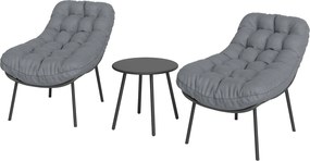 Outsunny Szürke Rattan Gyanta Kerti Bútor Szett 2 Fő Részére 15 cm Vastag Párnákkal és Acél Vázakkal | Aosom