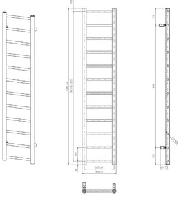 Sapho - DINA fürdőszobai radiátor, 278 W, 30x138 cm, fehér