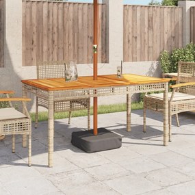 bézs polyrattan és akácfa kerti asztal 140 x 80 x 75 cm