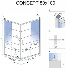 Rea Concept, zuhanykabin 80x100 cm + fehér Savoy zuhanytálca, KPL-K1005