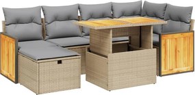 vidaXL 7 részes bézs polyrattan kerti ülőgarnitúra párnákkal