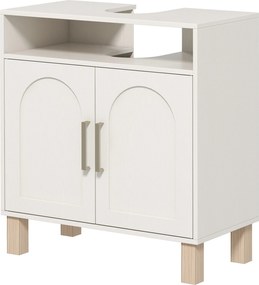 HOMCOM Mosdó Alatti Szekrény, Nyitott Polcos Szekrény 2 Mágneses Ajtóval és Állítható Polccal, 60 x 30 x 63 cm, Fehér | Aosom