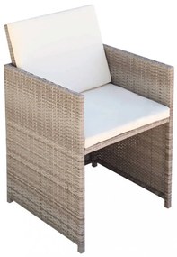 9-részes bézs polyrattan kültéri étkezőszett párnákkal