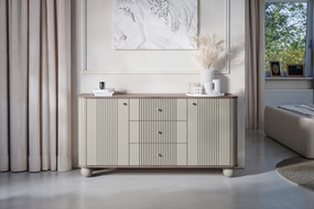 Vesper komód 160 cm fiókokkal gömb lábakon - kasmír / dió / arany fogantyúk