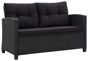 vidaXL fekete polyrattan kétszemélyes kerti kanapé párnákkal 124 cm