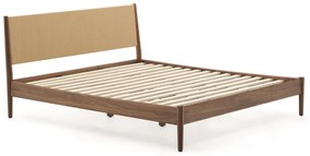 Sötétbarna diófa franciaágy ágyráccsal 180x200 cm Elan – Kave Home